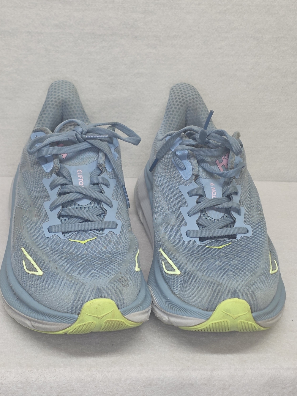Hoka Clifton 9 Wide/ Women's Blue Running Shoes with Neon Accents #0009
